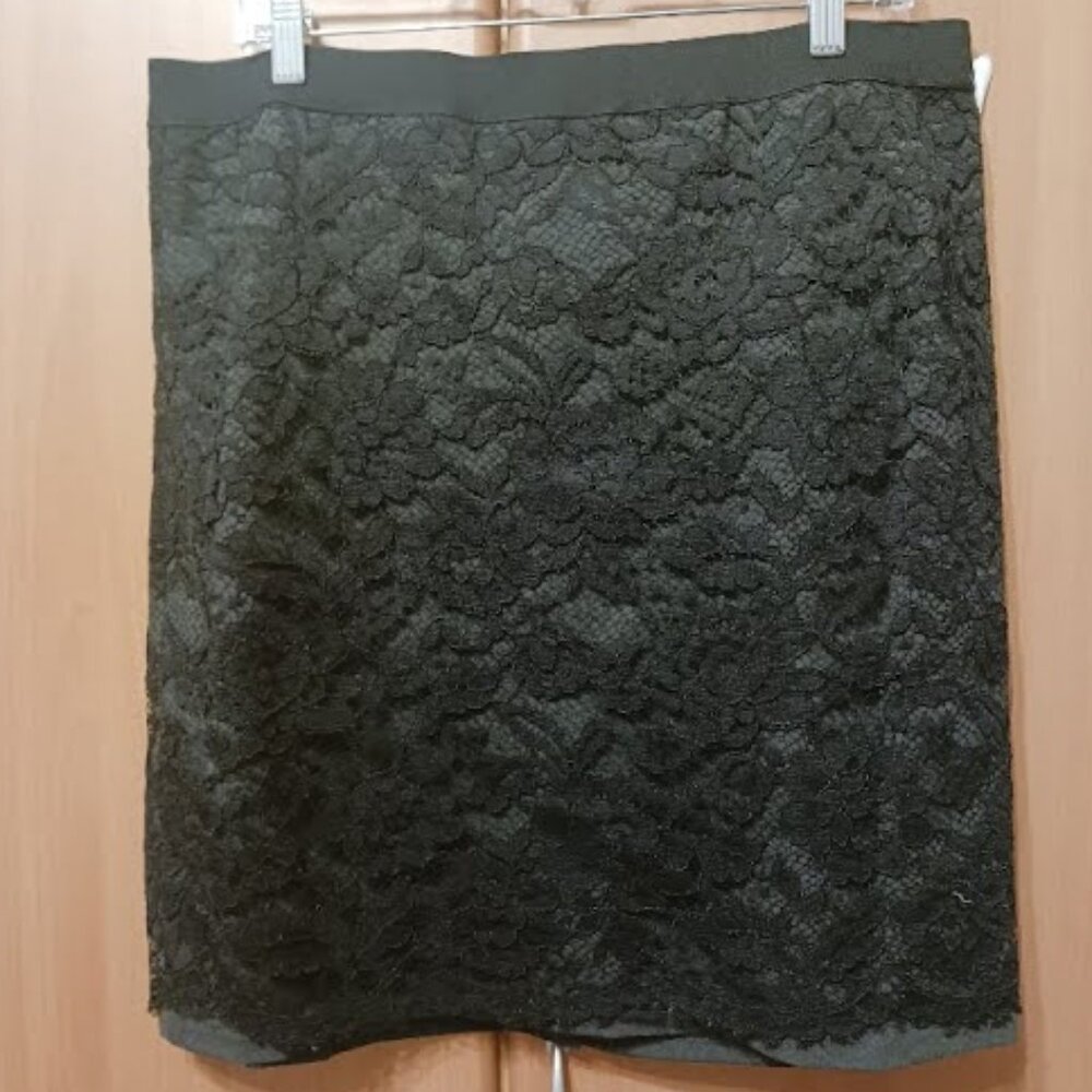ENGLISH LAUNDRY Black/grey Lace Knee Length Pencil Skirt, Size XL, NWT